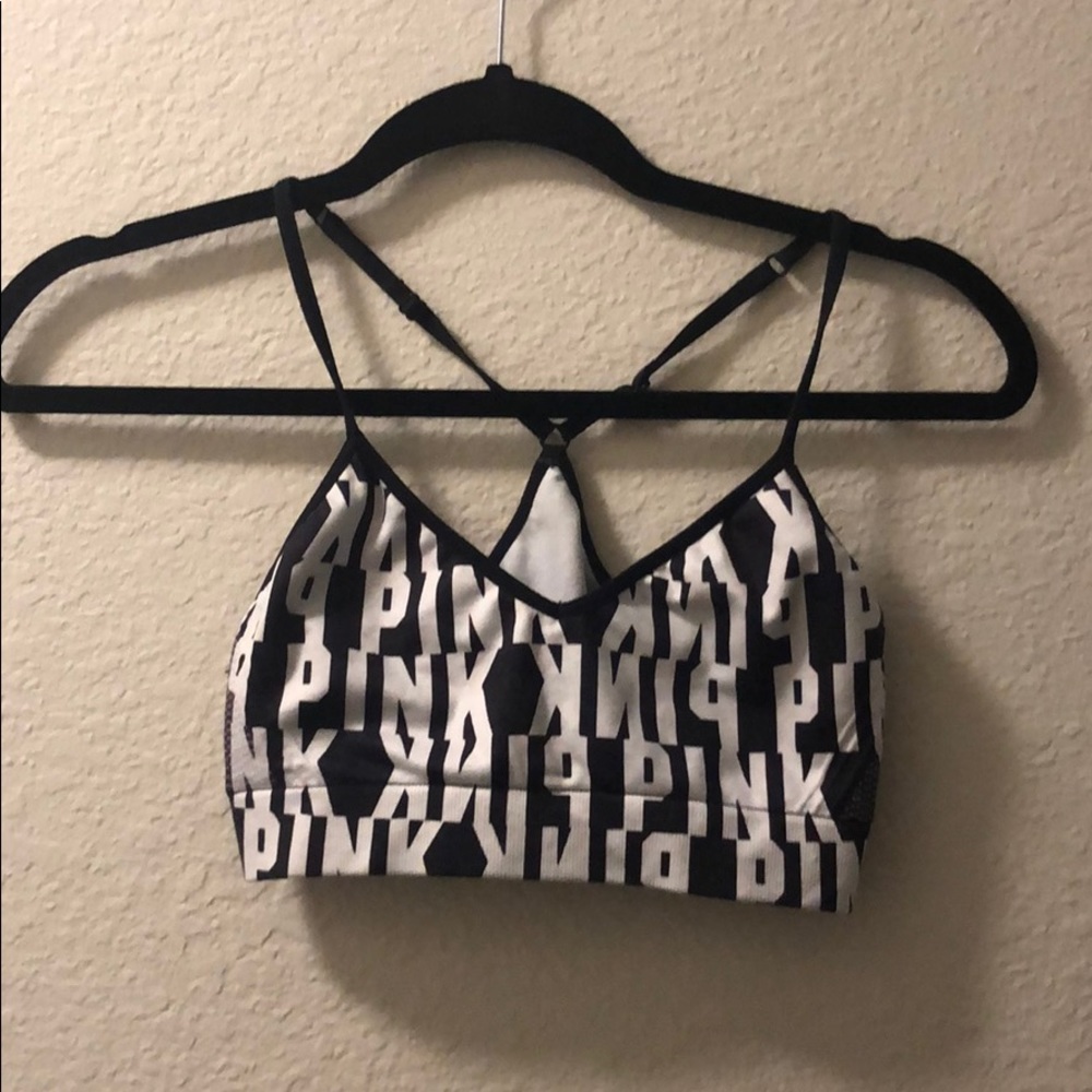 “PINK” - black and white sports bra